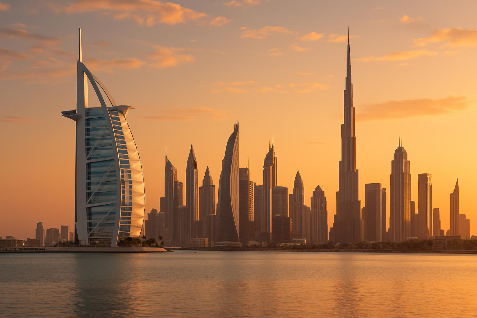 Iconic Dubai skyline with luxury hotels and skyscrapers