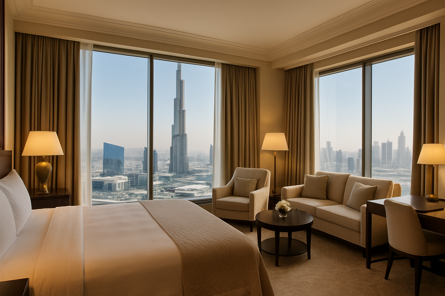 Five-star hotel suite overlooking the Burj Khalifa